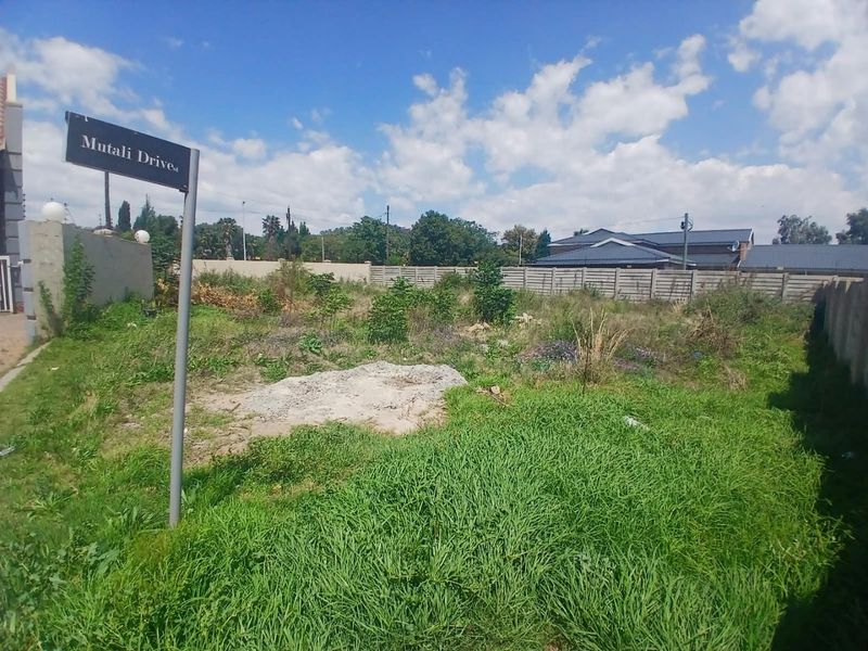 A vacant residential plot featuring perimeter walling and street signage, currently covered in overgrown vegetation.