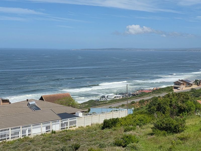 Elevated coastal view overlooking the ocean, surrounding residential properties, and natural landscape, showcasing the property's prime location.