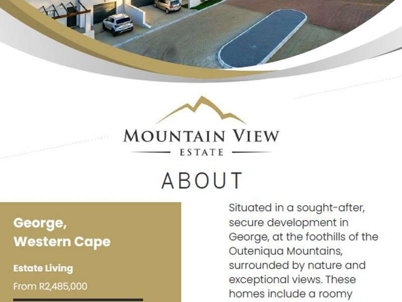 Aerial view of the Mountain View Estate in George, showcasing modern residential homes, paved driveways, and secure estate infrastructure.