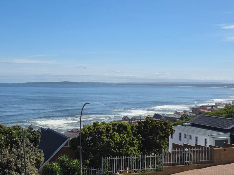 A scenic elevated view overlooking the coastline, ocean, and surrounding residential properties.