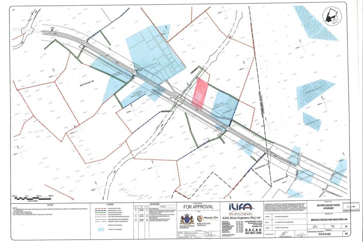 A technical service roads and masterplan engineering drawing for the Beyers Naude Drive upgrade project.