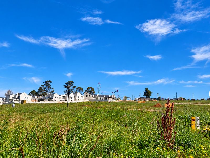 A view of a vacant residential plot in a developing estate, featuring natural vegetation and surrounding modern housing.