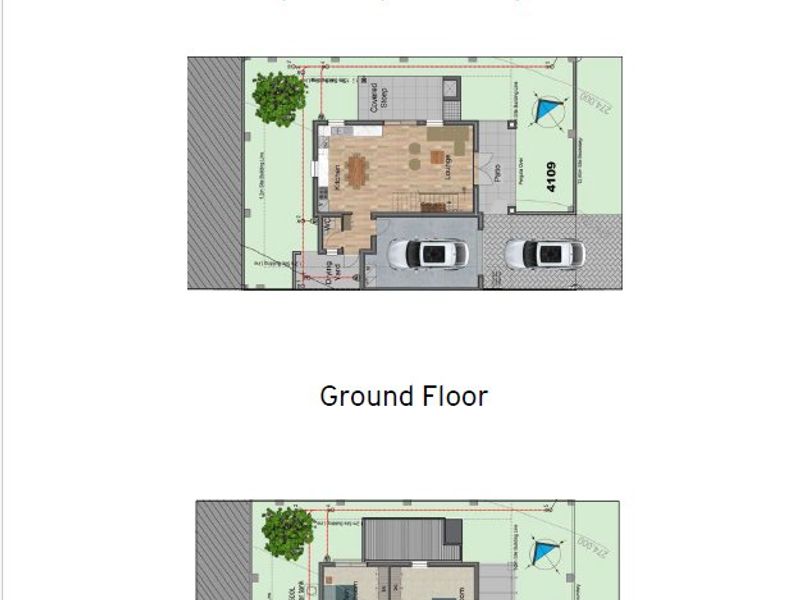 Architectural floor plan for a 169.4 square meter, three-bedroom, two-and-a-half bathroom duplex house.
