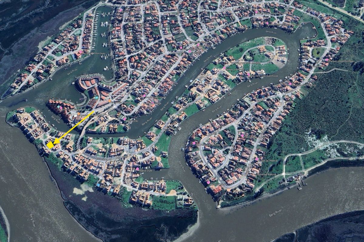 Aerial view of the residential estate situated along the Berg River, showcasing the property location and surrounding neighbourhood layout.