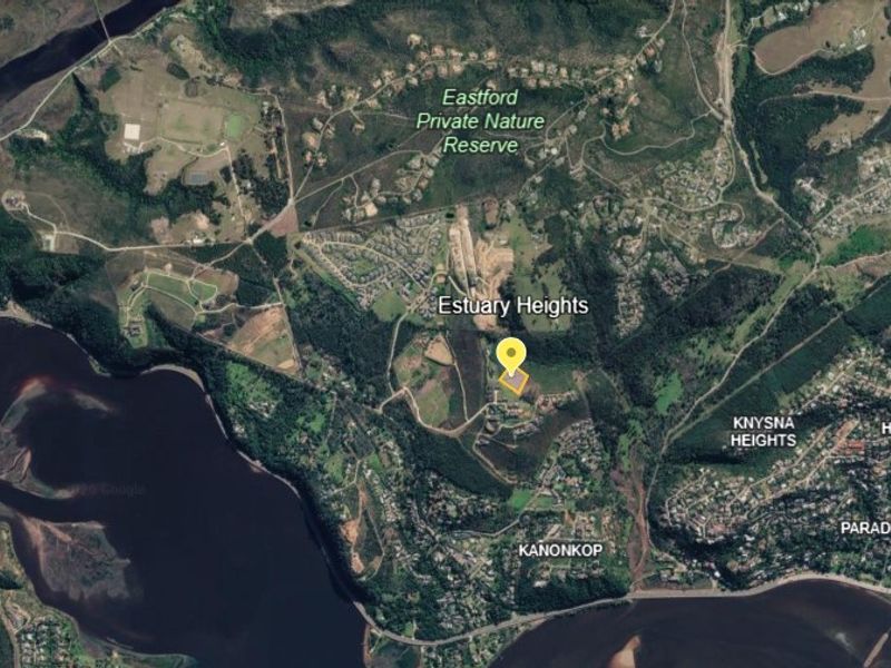 An aerial satellite view showing the location of the property within the Estuary Heights area near Knysna.