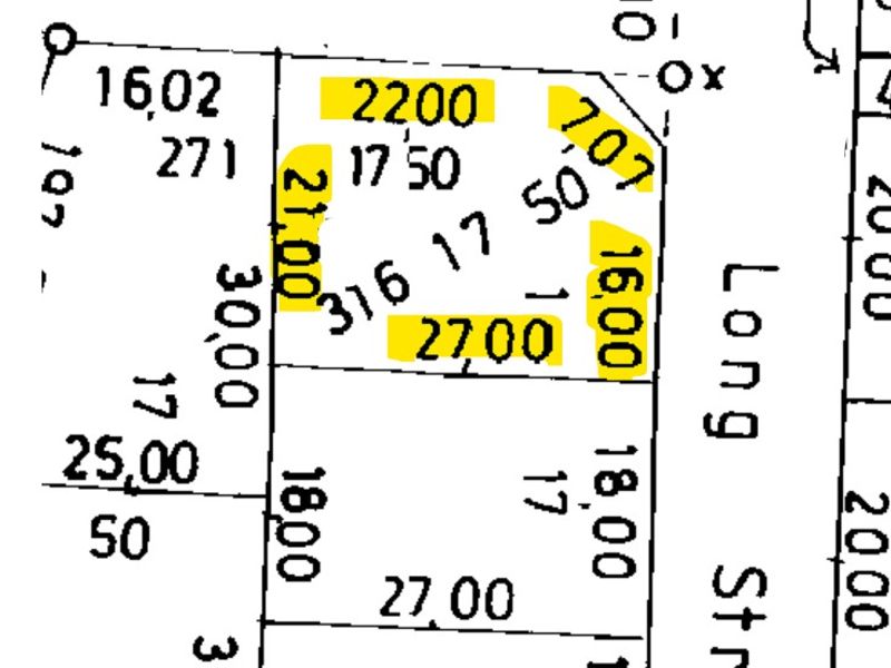 A cadastral survey map showing the dimensions and layout of the residential land plot.
