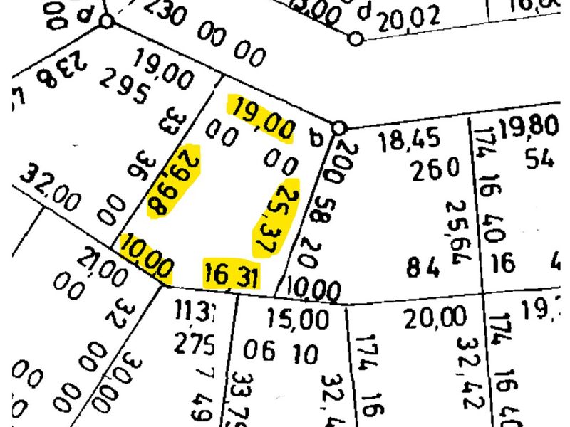 A cadastral survey map showing property boundaries and dimensions for a residential land plot.