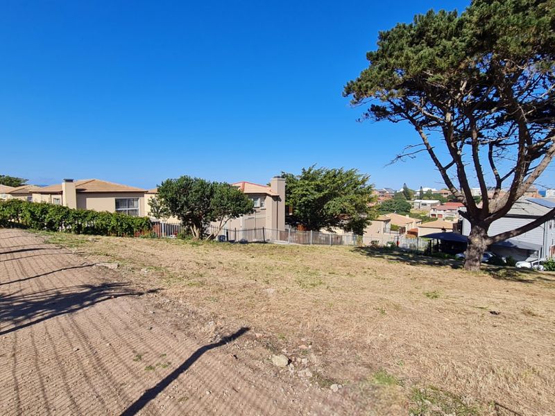 A vacant residential plot featuring established trees and perimeter fencing, offering a clear view of the surrounding neighborhood and coastal landscape.