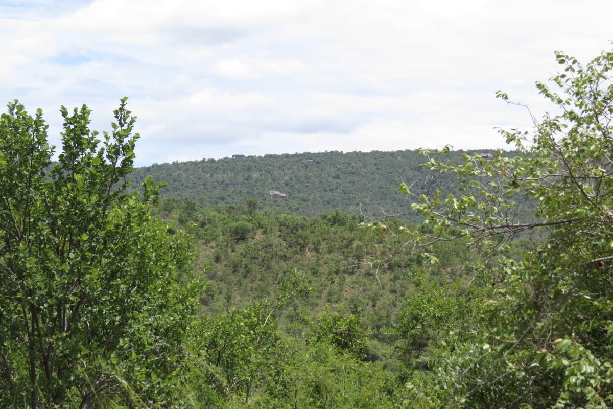 A scenic view of the surrounding natural landscape and hillside vegetation.