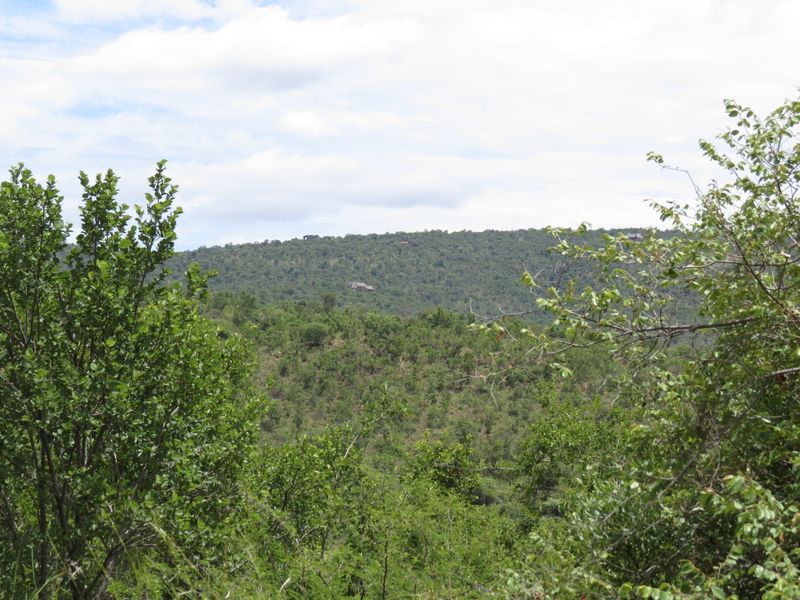 A scenic view of the surrounding natural landscape and hillside vegetation.