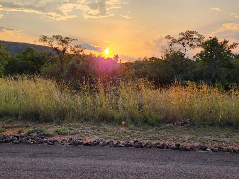 A scenic view of the natural landscape and sunset from the roadside of the vacant residential property.
