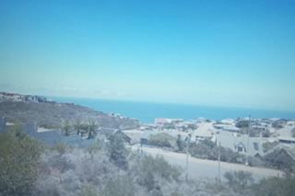 An elevated view overlooking the surrounding residential neighborhood and the distant ocean coastline.