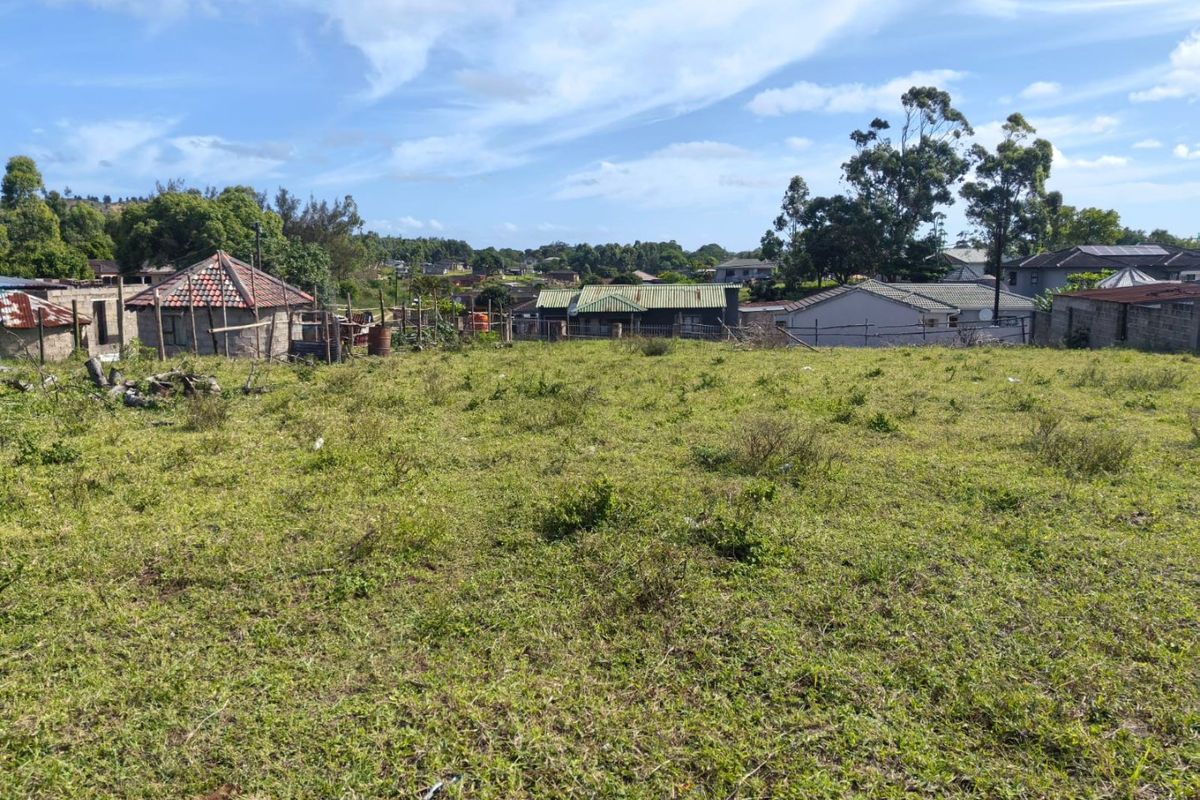 A view of a vacant residential plot featuring open grassland with surrounding neighborhood properties and boundary fencing visible in the background.