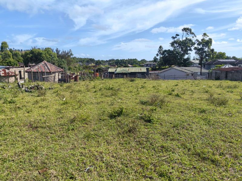 A view of a vacant residential plot featuring open grassland with surrounding neighborhood properties and boundary fencing visible in the background.