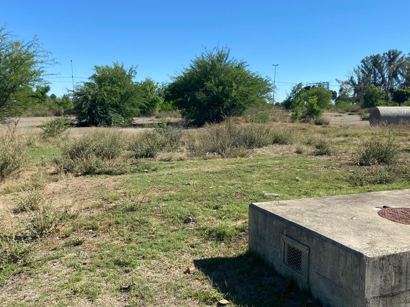 A view of a vacant residential plot featuring native vegetation and a concrete utility structure with a manhole cover.