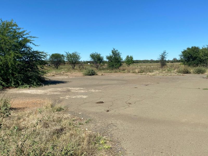 A view of a vacant residential plot featuring an existing asphalt driveway and surrounding natural vegetation under a clear blue sky.