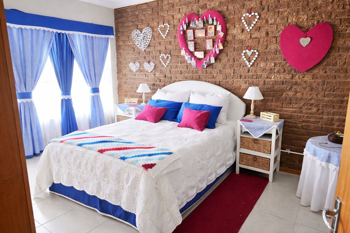 A bedroom featuring an exposed brick feature wall and tiled flooring, offering a distinct character and potential for modern updates.