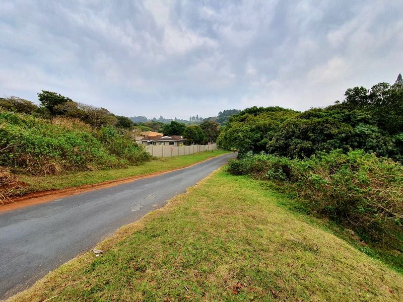 A view of the asphalt access road and surrounding natural vegetation leading towards the residential property boundary.