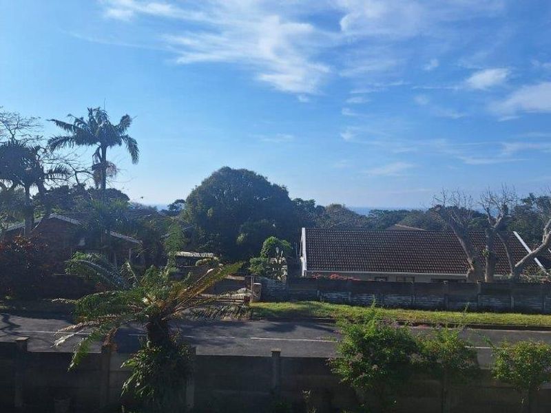 An elevated view overlooking the surrounding neighbourhood, featuring mature trees, residential rooftops, and a clear sky.