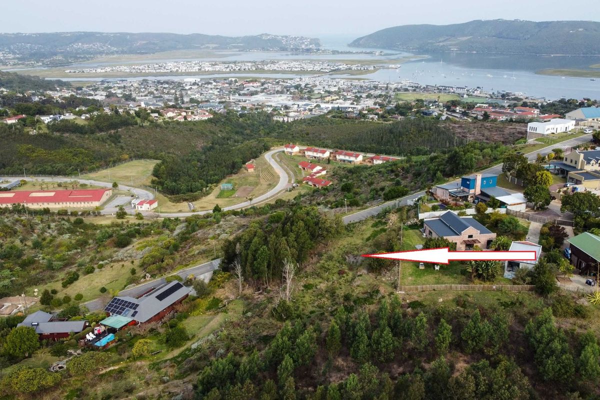 An aerial view of a vacant residential plot situated on a hillside, featuring natural vegetation and proximity to established neighborhood infrastructure and coastal views.