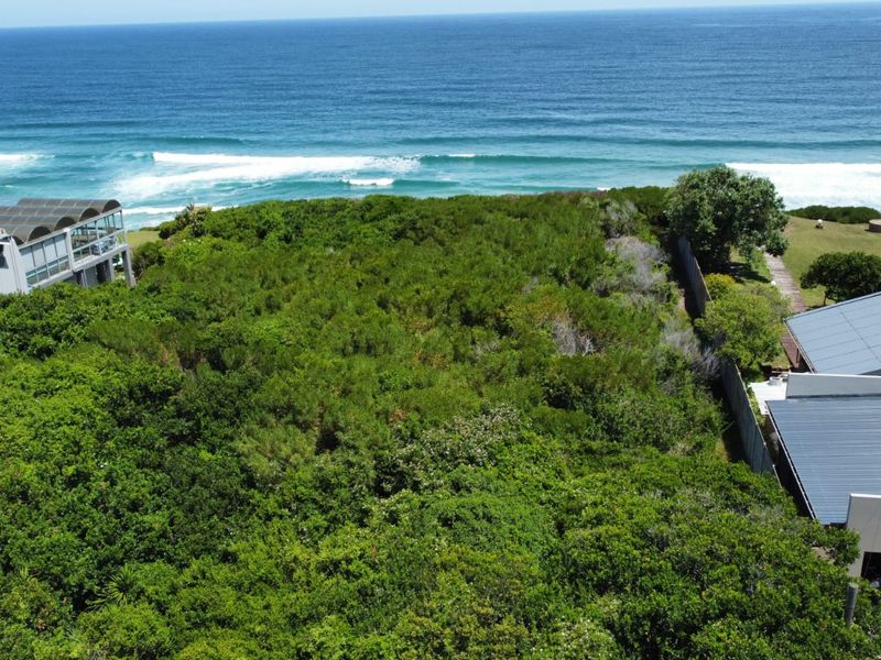 Aerial view of a vacant residential plot featuring dense coastal vegetation and direct ocean views.