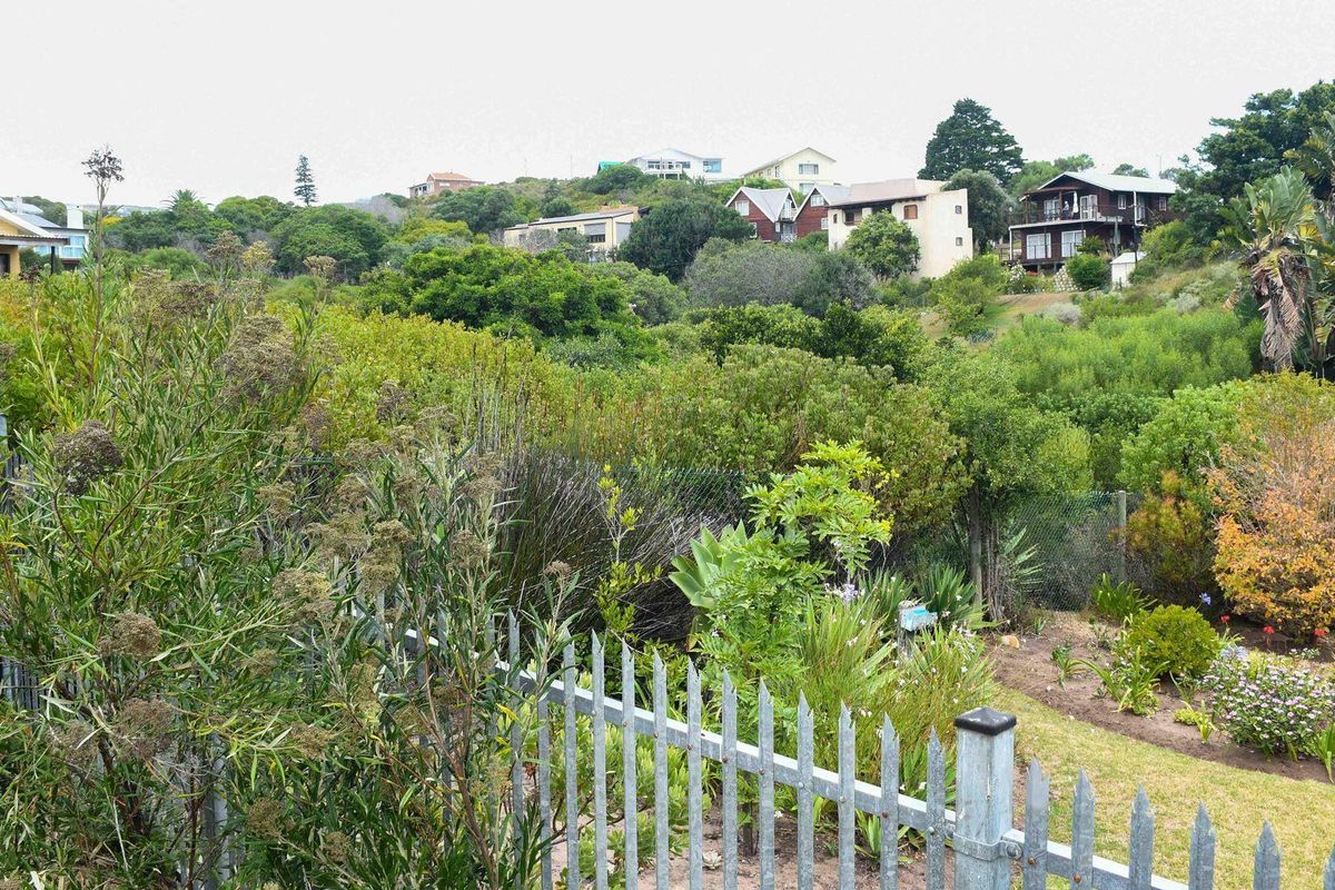 A view of the surrounding residential landscape and natural vegetation from the property boundary.