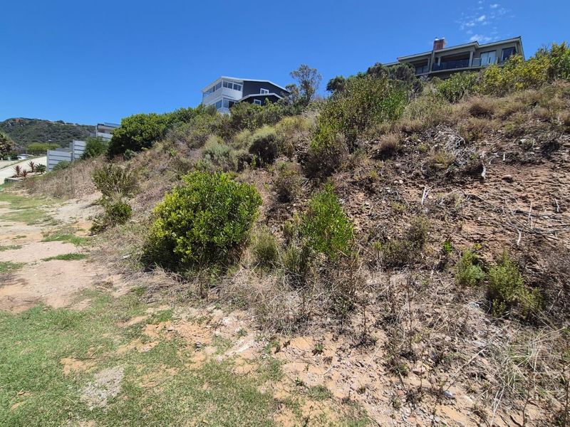 A view of a sloped, undeveloped residential plot featuring natural vegetation and proximity to existing neighborhood infrastructure.
