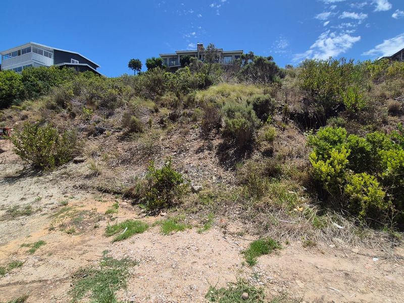 A view of a vacant residential plot featuring a steep, naturally vegetated slope with surrounding neighborhood homes visible at the top.