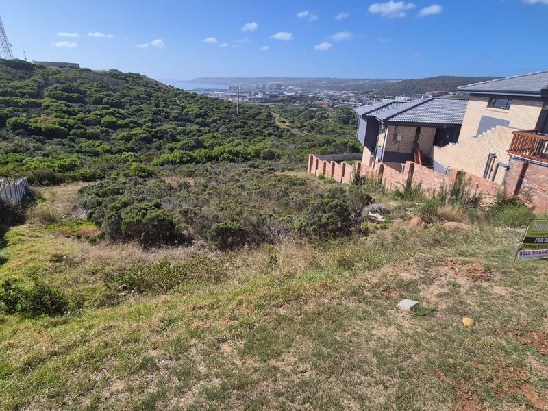 A vacant residential plot featuring natural vegetation, sloping terrain, and scenic coastal views, situated adjacent to an existing residential property.