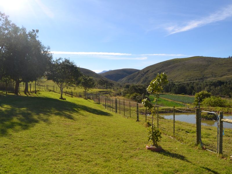 A scenic view of the farm property featuring rolling hills, open pasture land, wire fencing, and a small farm dam.