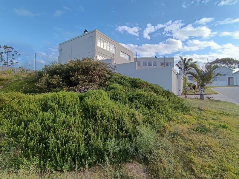 A view of the front facade of a modern residential property featuring a landscaped garden and paved driveway.