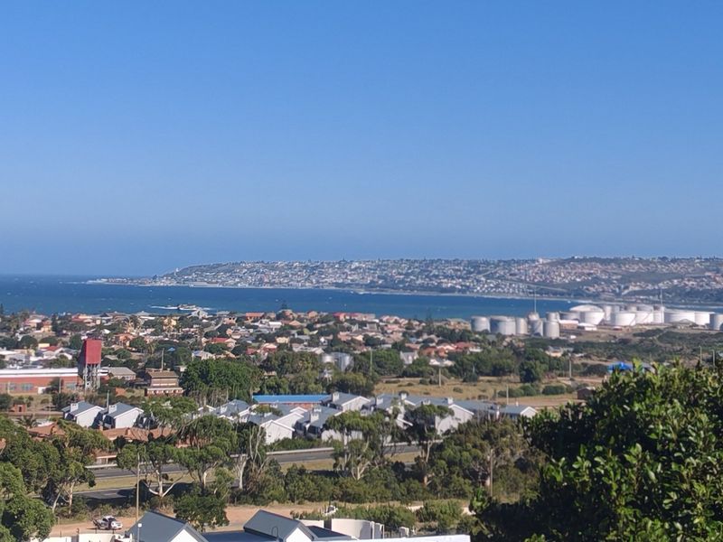 A panoramic elevated view overlooking the coastal town, surrounding residential areas, and the ocean horizon.