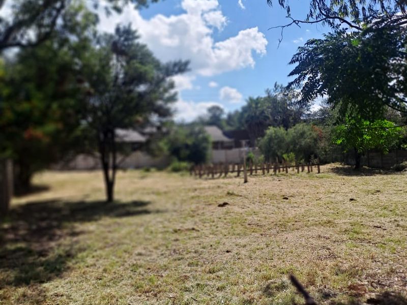 A view of a vacant residential plot featuring established trees and a grass lawn, offering potential for future development.