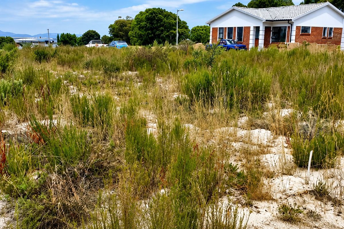 A view of a vacant residential plot featuring sandy soil and native vegetation, situated in a developed neighborhood.