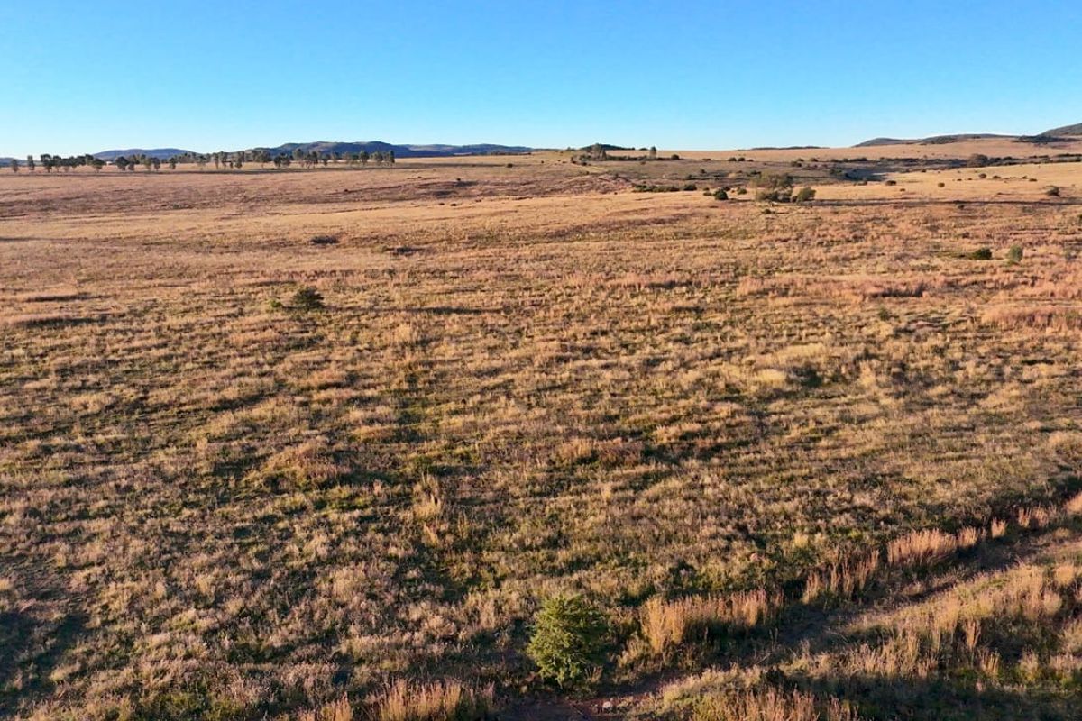 An expansive aerial view of open, undeveloped residential land featuring natural grassland terrain and distant hills.