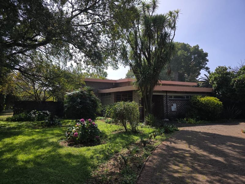 Front view of a single-story brick house featuring a paved driveway and established garden surroundings.