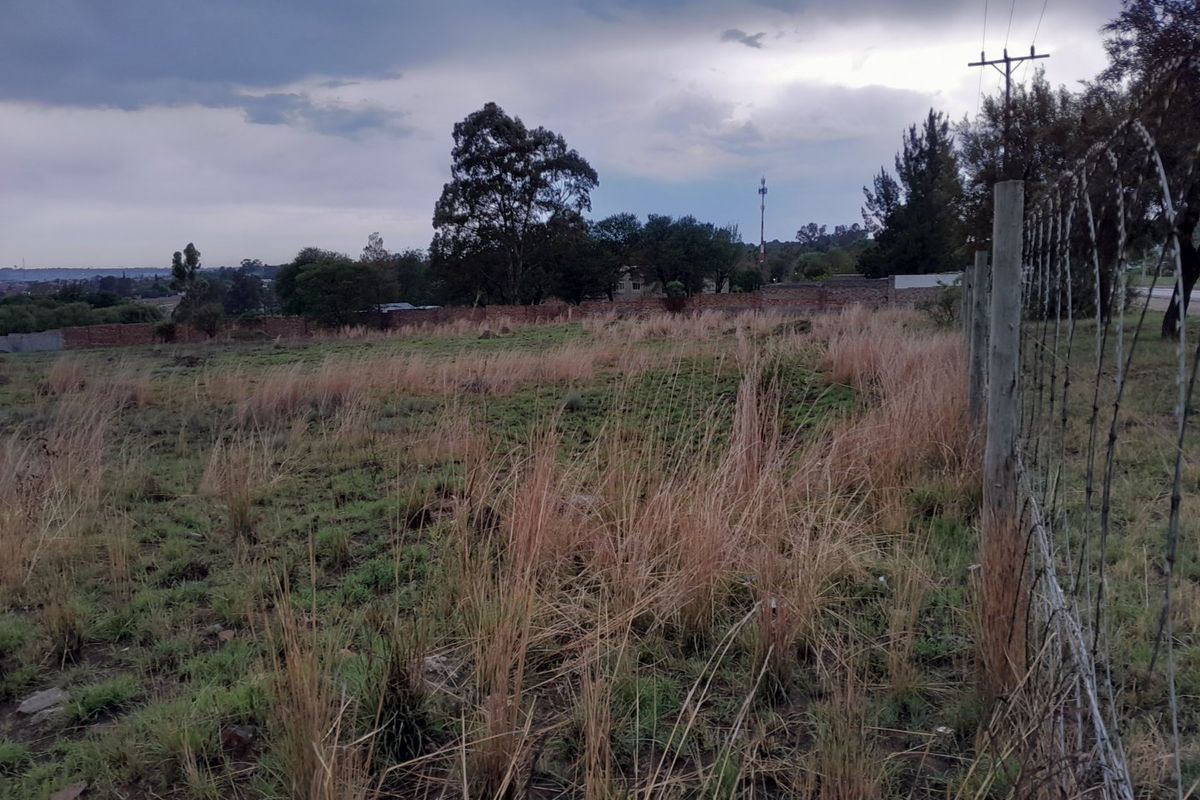 A vacant residential plot featuring perimeter fencing with razor wire and an adjacent utility pole, set against a natural landscape.
