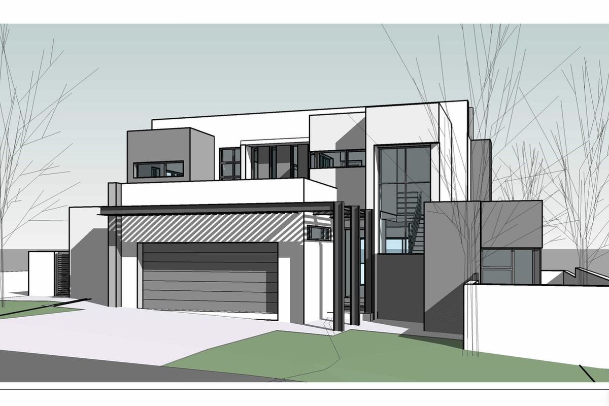 A 3D architectural rendering of a modern double-story residential home featuring a contemporary facade and integrated garage.
