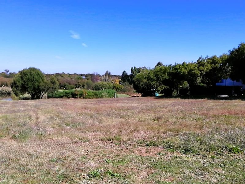 A scenic view of a vacant residential plot featuring natural vegetation, mature trees, and a nearby water body.