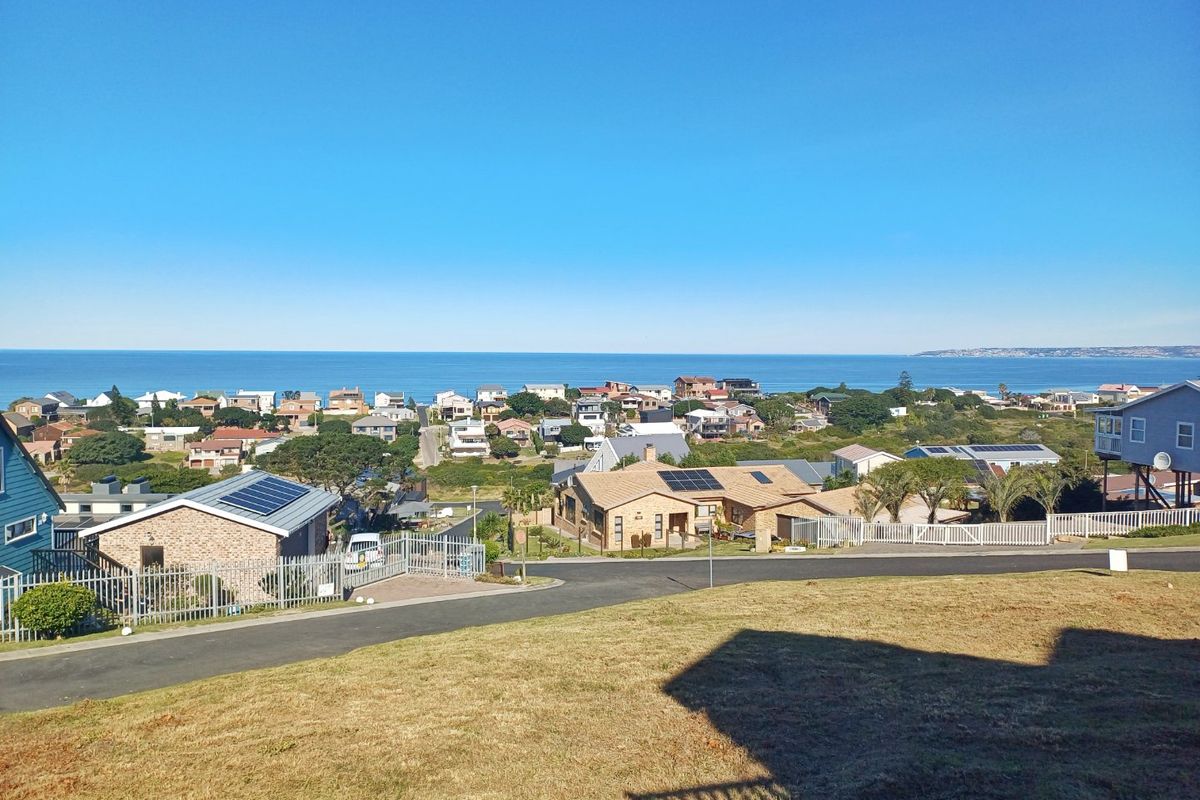 An elevated view overlooking a coastal residential neighborhood with ocean vistas in the background.
