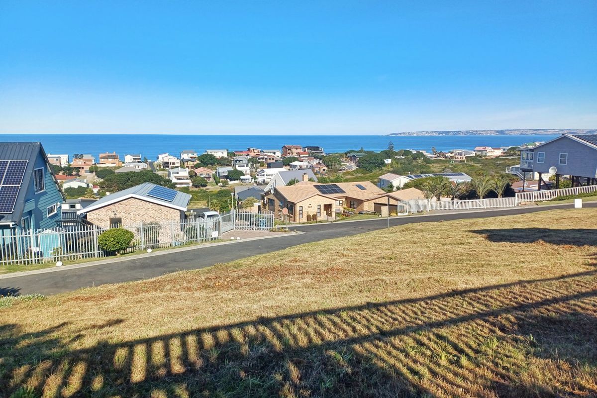 Elevated view overlooking a coastal residential neighborhood with ocean vistas and paved street access.