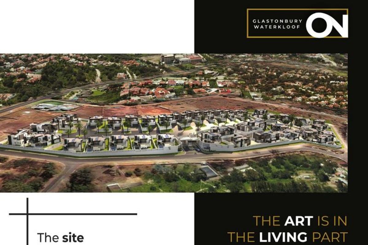 Aerial view of the Glastonbury Waterkloof residential estate development, showcasing the layout of the housing complex and surrounding area.