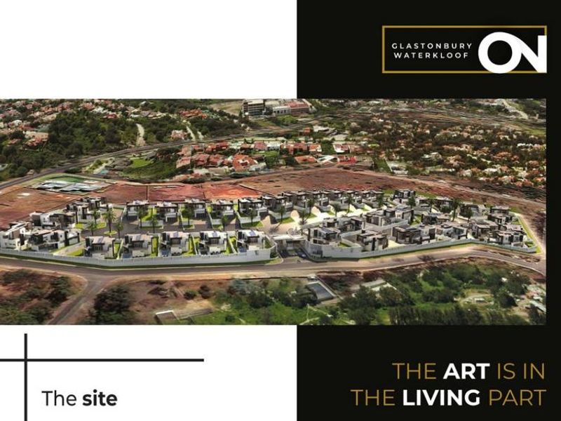 Aerial view of the Glastonbury Waterkloof residential estate development, showcasing the layout of the housing complex and surrounding area.