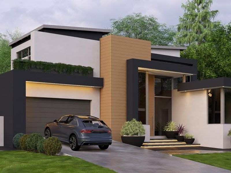 A modern double-story residential home featuring a contemporary facade with timber accents, integrated garage, and clean architectural lines.
