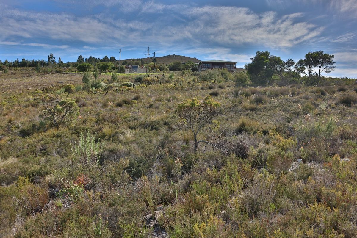 A wide-angle view of an expansive, undeveloped agricultural plot featuring natural fynbos vegetation and distant structures on the horizon.
