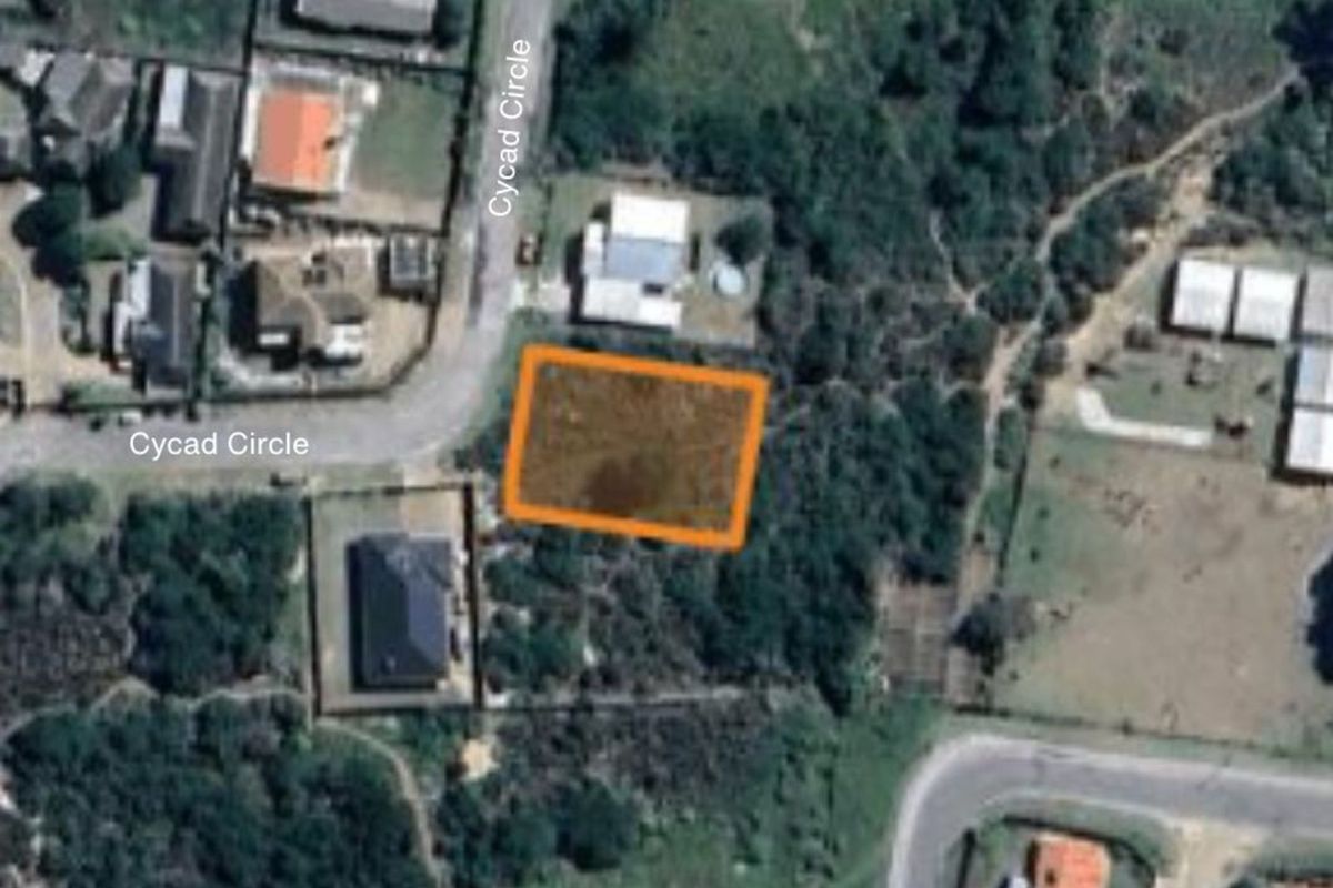 Aerial view of a vacant residential plot located on Cycad Circle, showing the property boundaries and surrounding neighborhood context.