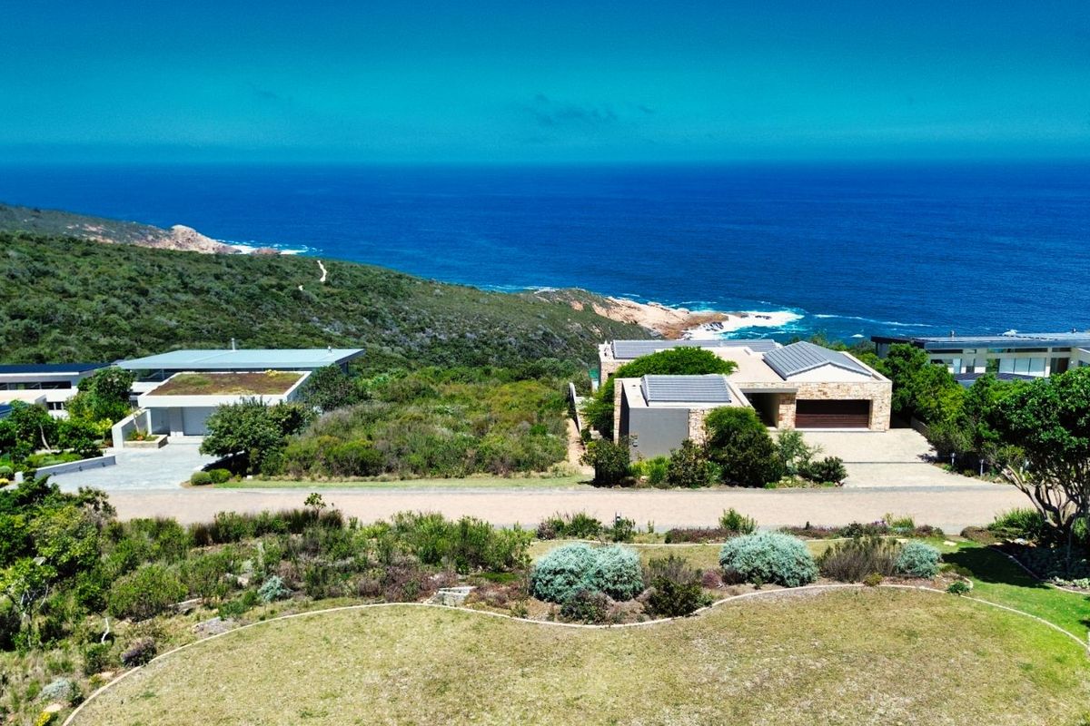 Aerial view of a coastal residential area featuring modern homes, paved driveways, and expansive ocean views.