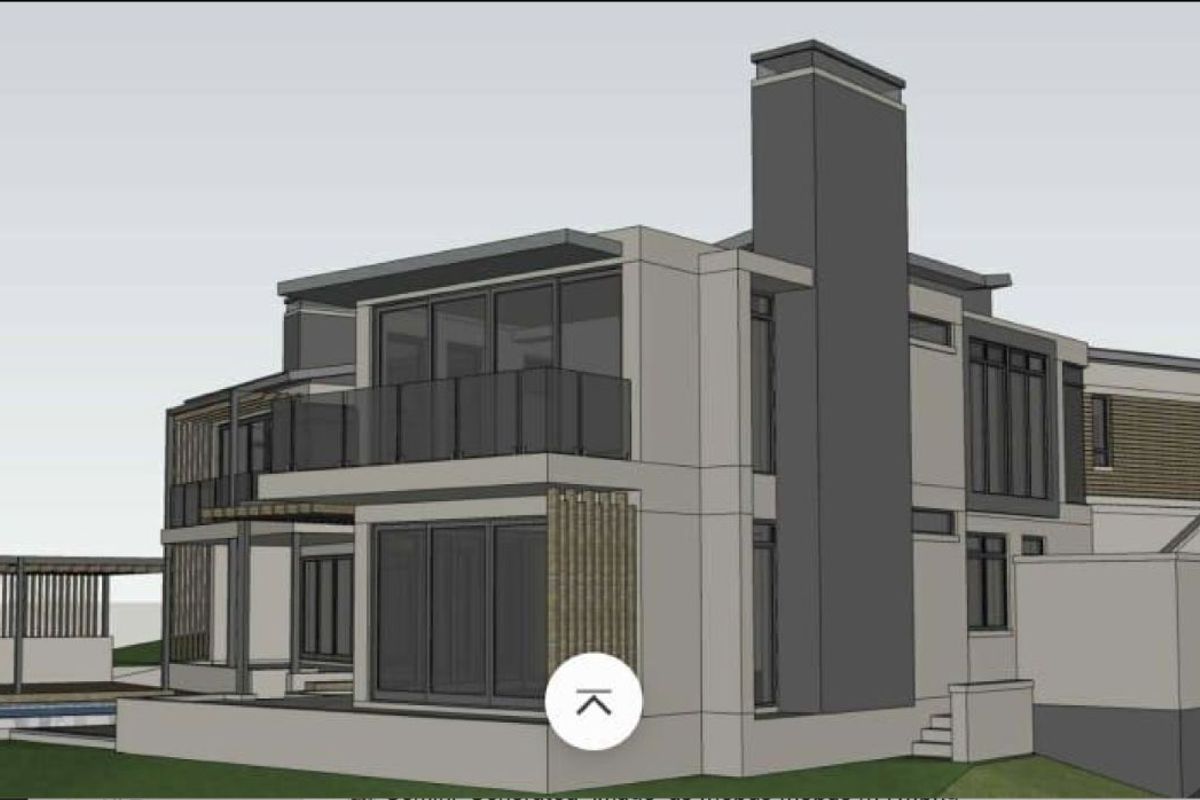 A 3D architectural render of a modern multi-story residential property featuring a contemporary facade, balcony, and outdoor pool area.