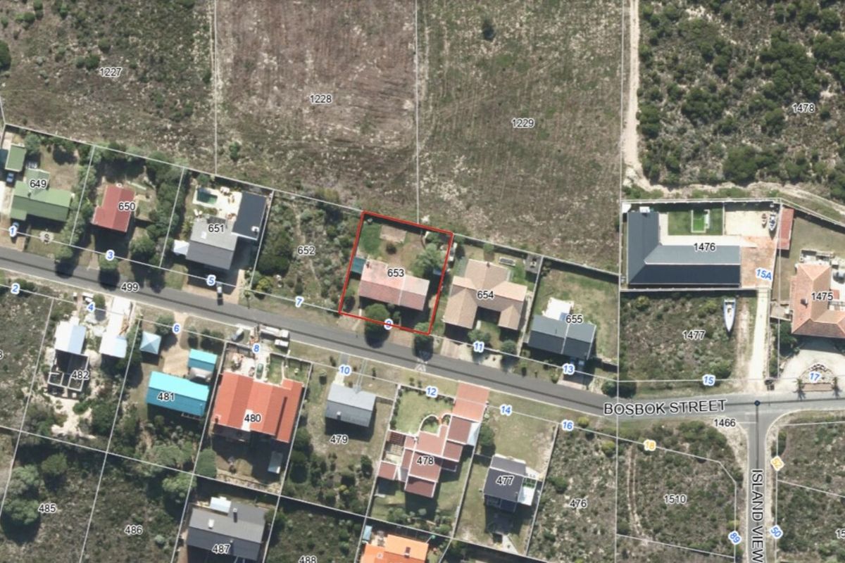 Aerial view of the property located on Bosbok Street, highlighting the plot boundaries and surrounding residential neighborhood context.