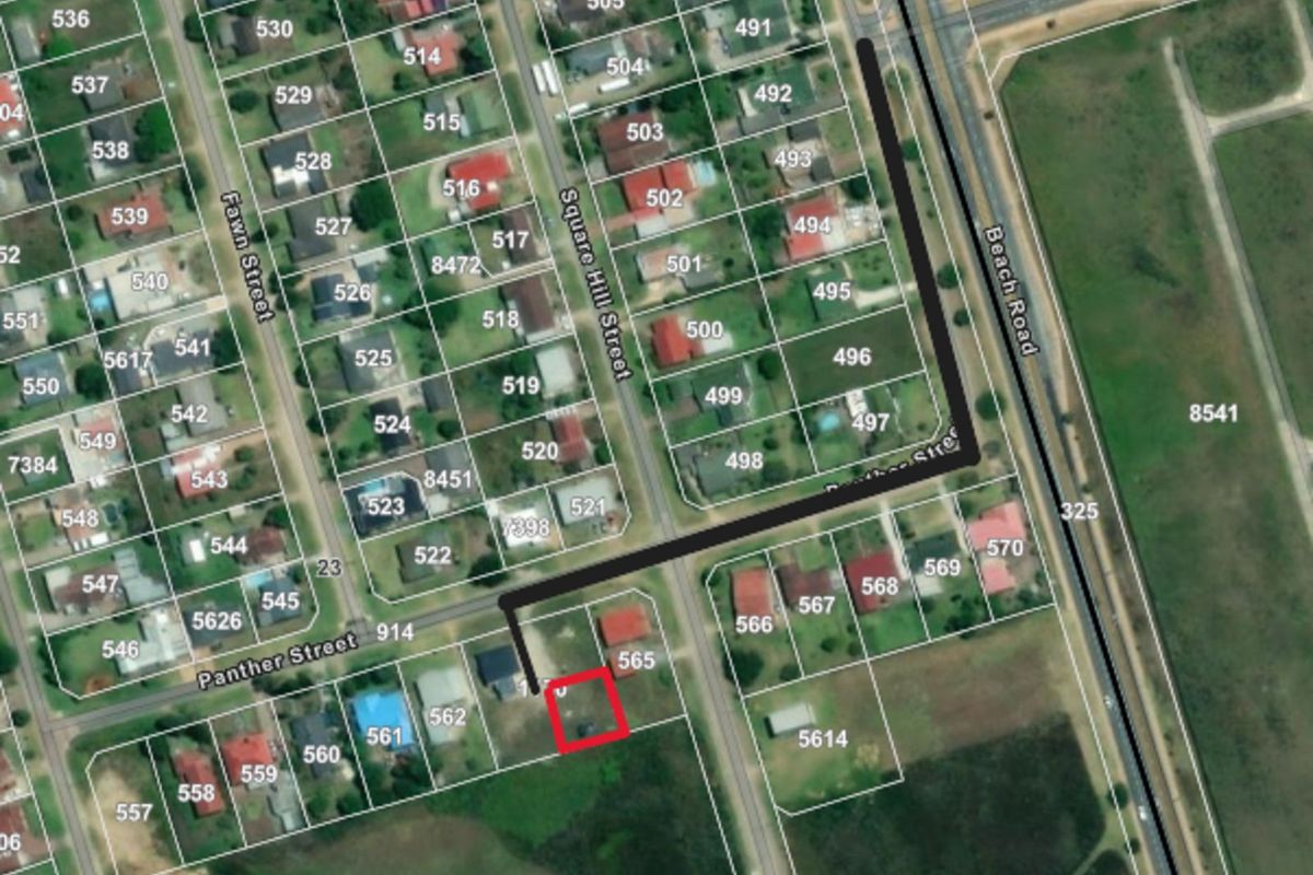 An aerial view showing the residential plot location highlighted in red within the established neighborhood street layout.